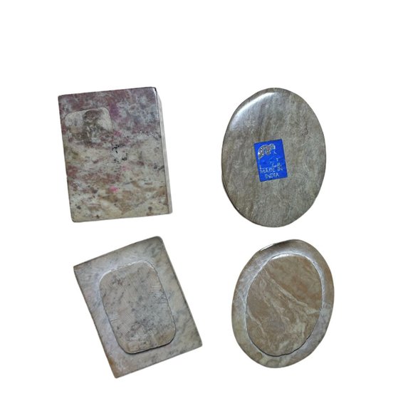 Vintage Soapstone Small Trinket/Jewelry/Ring Boxes Pearly Inlay Flower Set of 2 - Picture 4 of 5